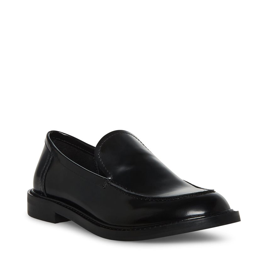 Black Steve Madden Larusso Leather Women's Loafers | PH 7293KDH